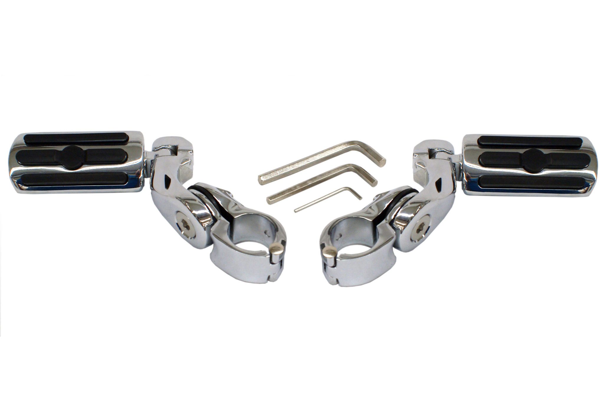 RIVCO Chrome 1-1/4” Highway Mounts with Pegs, 2-1/2” long arms